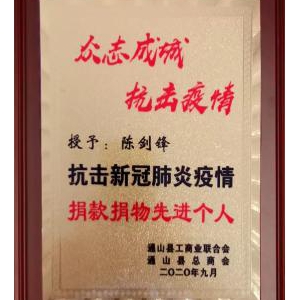 博康艾馨董事长陈剑锋被通山工商联合会授予抗疫情捐款捐物先进个人称号
