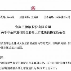 酒业快讯丨五粮液非公开发行限售股份上市流通